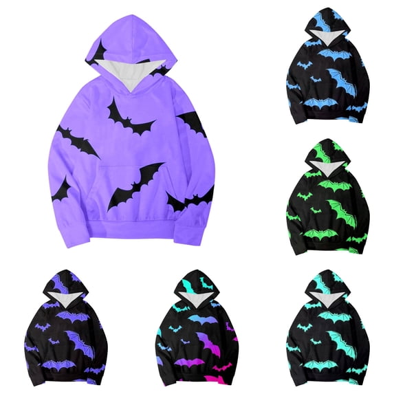 Byoo Bat Print Hoodie for Little Boys Long Sleeve Halloween Hooded Sweatshirt Casual Sweatshirt,Purple