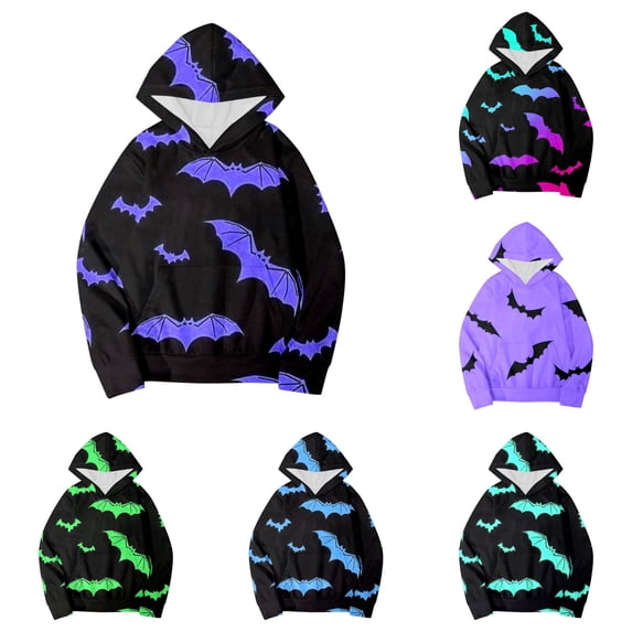Byoo Bat Print Hoodie for Toddler Boys Long Sleeve Halloween Hooded Sweatshirt Casual Sweatshirt,Dark Purple