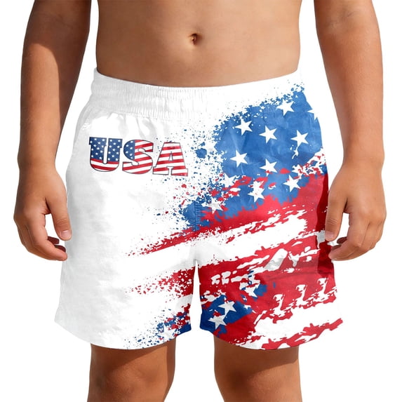 Byoo Beachwear Shorts for Toddler Boy Comfy Lightweight Wide Leg High Rise Fourth of July Swim Trunks