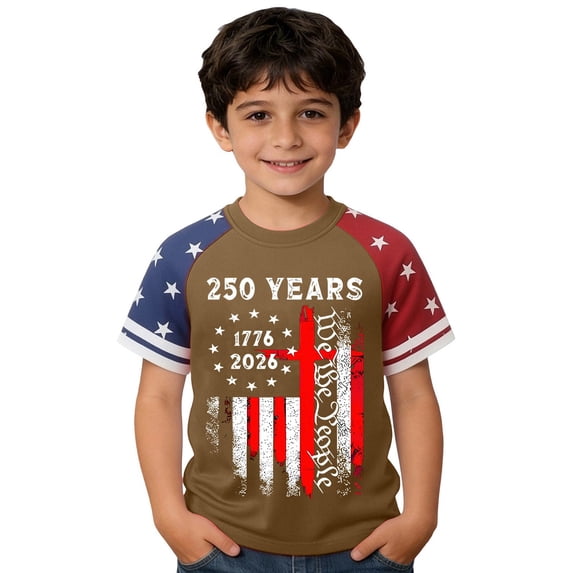Byoo Big Boy America's 250th Anniversary T Shirt Retro Short Sleeve Patriotic Kids Soft Tee Shirt