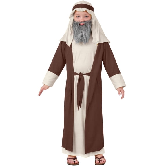 Byoo Big Boy Biblical Shepherd Robe with Headpiece and Beard Role Play Soft Daily Outfit Set,Yellow