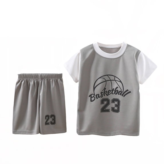 Byoo Big Boy Number Print Basketball Outfit Set Short Sleeve Contrast Neck Tee Mesh Shorts Cloth Set Sporty Active Tracksuit