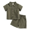 thumbnail image 1 of Byoo Big Boy Outfit Set Short Sleeve Crinkle Texture Collared Solid Button Down Shirt Shorts Cloth Set Casual Soft Tracksuit, 1 of 5