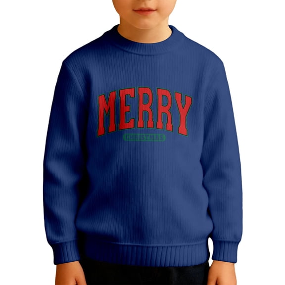 Byoo Big Boy Sweater Christmas Letter Print Knit Full Sleeved Crewneck Ribbed Pullover Top for Kids Comfy Xmas Sweatshirt
