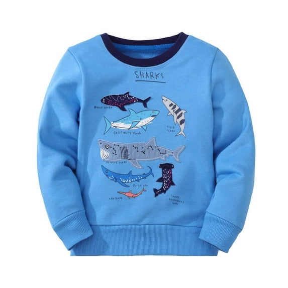 Byoo Big Boy's Casual Fall Sweatshirt Shark Print Crewneck Long Sleeve Pullover Top