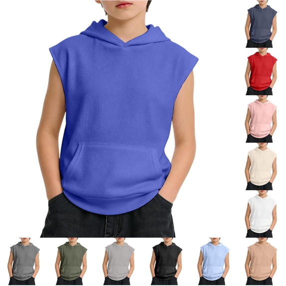 Byoo Big Boy's Comfy Hoodie Athletic Solid Color Sleeveless Pullover Hooded T Shirts