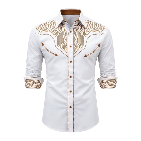 Byoo Big Boy's Geometric Line Tribal Embroidered Shirt Lapel Collar Long Sleeve Western Top Oktoberfest Blouse