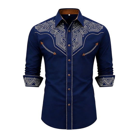 Byoo Big Boy's Geometric Line Tribal Embroidered Shirt Lapel Collar Long Sleeve Western Top Oktoberfest Blouse