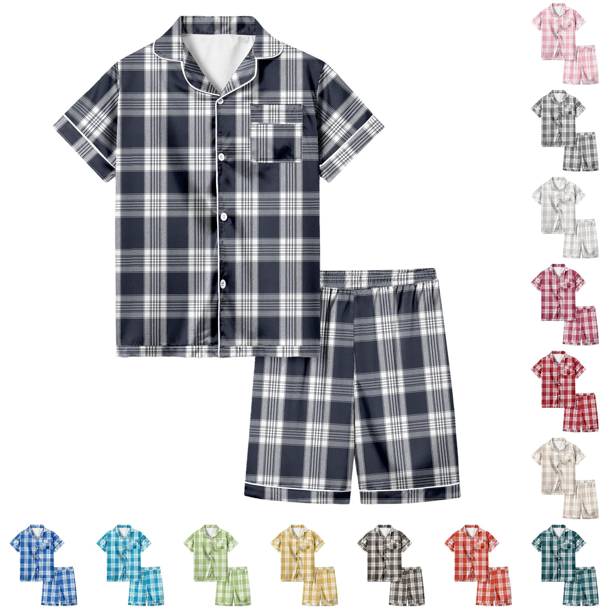 Byoo Big Boy's Homewear Set Classic Plaid Graphic Short Sleeve Notch ...