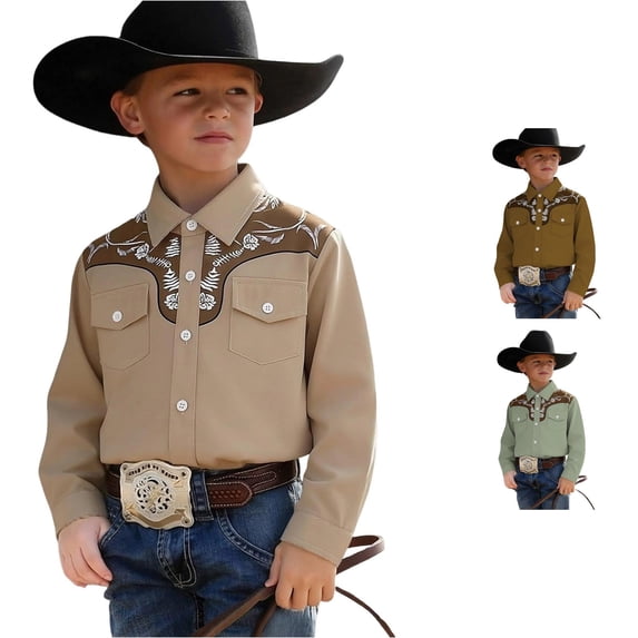 Byoo Big Boy's Sharp Shirt Western Embroidery Long‑Sleeve Button‑Down Shirts Tops