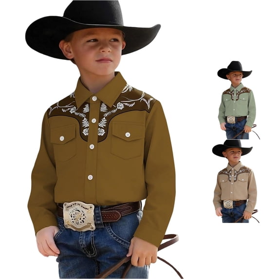 Byoo Big Boy's Sharp Shirt Western Embroidery Long‑Sleeve Button‑Down Shirts Tops