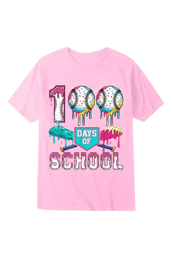 Big Boy's Summer Crew Neck Tee Shirt 100 Days Of School Donut Print Casual Short Sleeve Tops