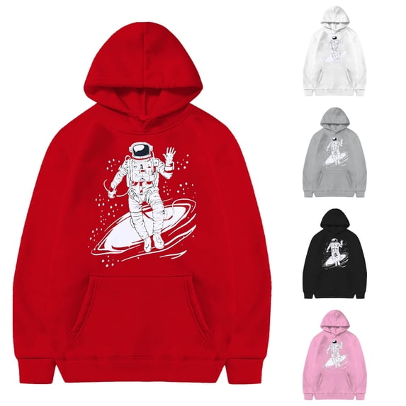 Byoo Big Boy's Trendy Hoodie Long Sleeve Astronaut Space Graphic Pullover School Casual Hooded Sweatshirt,Red