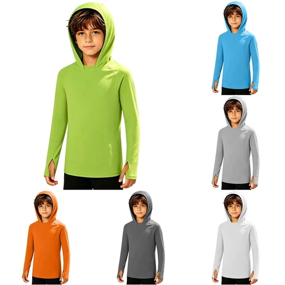 Byoo Big Boy's UPF 50+ Summer Athletic Hoodie Solid Long Sleeve Sports Hooded Sweatshirt Hiking Pullover Hoodies,Green