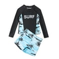 thumbnail image 1 of Byoo Big Boys Athletic Swimsuit Leaf Print Long Sleeve Two Piece Rash Shorts Guard Set Summer UPF 50+ Swimwear, 1 of 7
