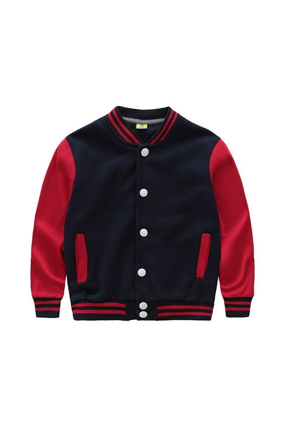 Big Boys Baseball Jacket Colorblock Button Down Windbreaker Bomber Coat with Pocket Soft Active Kids Top