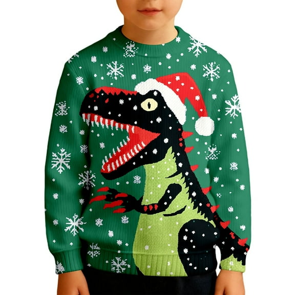Byoo Big Boys Christmas Sweatshirt Dinosaur Graphic Long Sleeve Round Neck Knited Shirt Xmas Soft Pullover Top