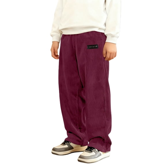 Byoo Big Boys Corduroy Pants Classic Solid Color Wide Straight Leg Pull-On Kids Trousers Durable Jogger PantsBrick Red