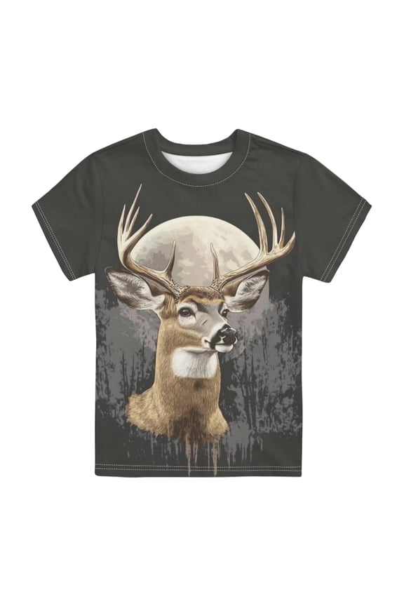 Big Boys Deer Printed T Shirt Casual Short Sleeve Crew Neck Graphic Kids Tee Shirt,Black