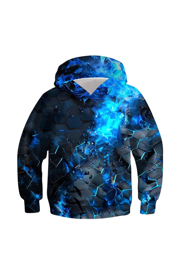 Big Boys Flame Tech Graphic Hooded Sweatshirt Long Sleeve Casual Pullover Top with Pocket Soft Breathable Pullover Hoodie