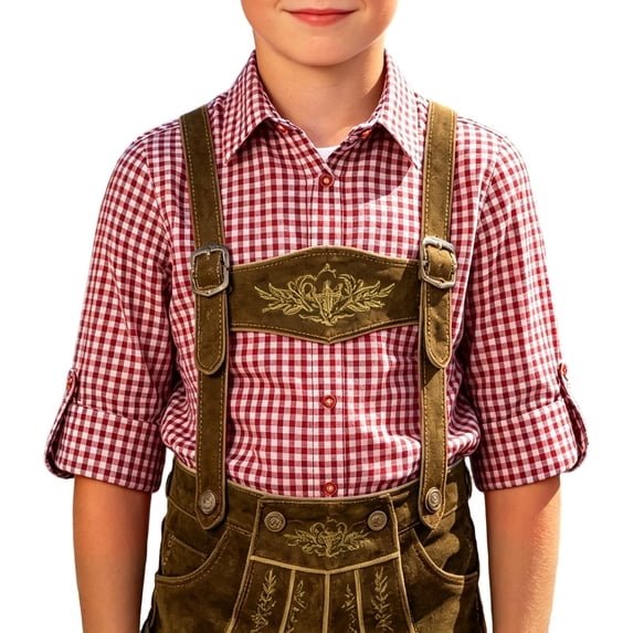 Byoo Big Boys Gingham Button Up Shirt Roll Sleeve Lapel Collar Long Sleeve Bavarian Top Oktoberfest Button Down Shirt