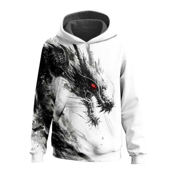 Byoo Big Boys Ink Wash Dragon Graphic Hooded Sweatshirt Long Sleeve Soft Pullover Top Breathable Pullover Hoodie Outdoor