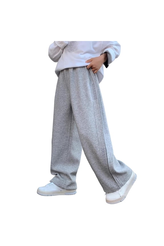 Big Boys' Letter Embroidered Sweatpants Soft School Wide Leg Elastic Waist Casual Trousers