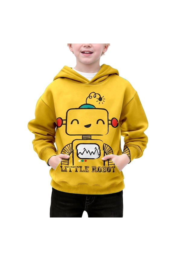 Big Boys Robot Printed Hoodie Graphic Hooded Sweatshirt with Kangaroo Pocket Kids Classic Sweatshirts,Yellow