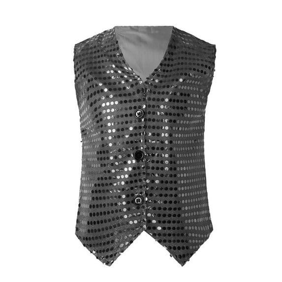 Byoo Big Boys Solid Vest Sequin Glitter Button Down Sleeveless Coat Casual Party Clothing for Kid