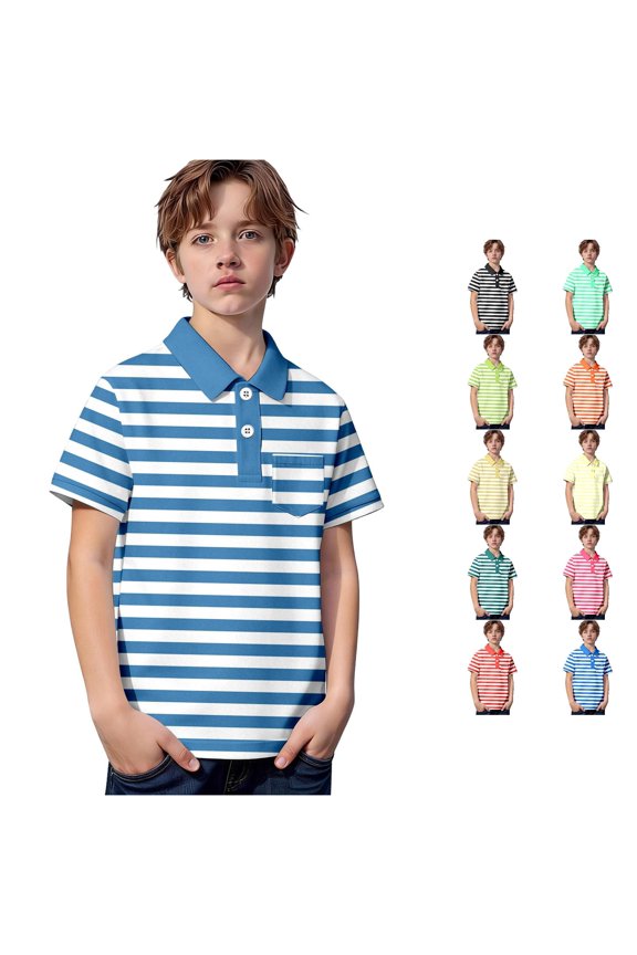 Big Boys Striped Polo Shirt Classic Back To School Short Sleeve Polos Classroom Daily Top