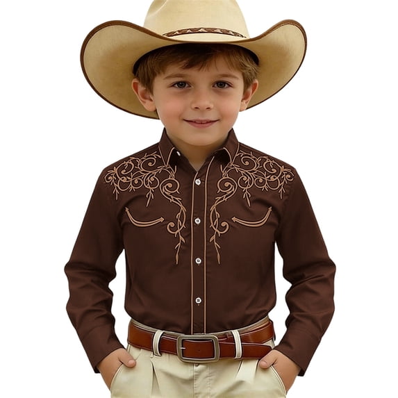 Byoo Big Boys Summer Vintage Western Button Down Shirt Embroidered Cowboy Casual Long Sleeve Tops