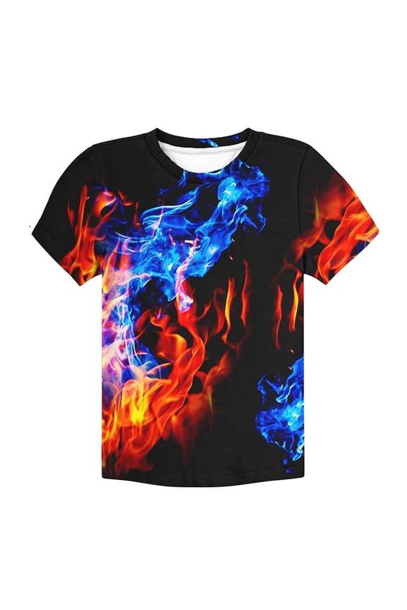 Big Boys T-Shirt Fire Print Short Sleeve T Shirt Soft Casual Sports Tee Shirt