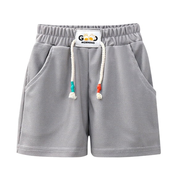 Byoo Big Boys Waffle Knit Shorts Elastic Waist Casual Kids Summer Drawstring Shorts,Grey