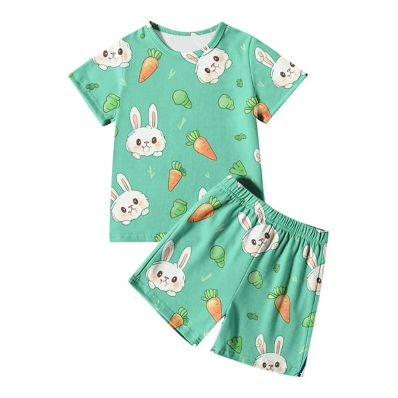 Byoo Big Girl Graphic Sleepwear Set Bunny Carrot Printing Pullover Shirt Shorts Soft Loungewear Outfit Comfort Nightwear Set