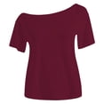 thumbnail image 1 of Byoo Big Girl Off Shoulder Tee Shirt Solid Short Sleeve Boat Neck Casual Basic Fitted Daily Top, 1 of 4