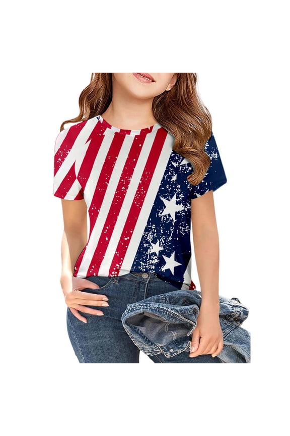 Big Girl Patriotic Tee Shirt 4th Of July Allover Stars Stripes Short Sleeve Soft Unisex Tshirt