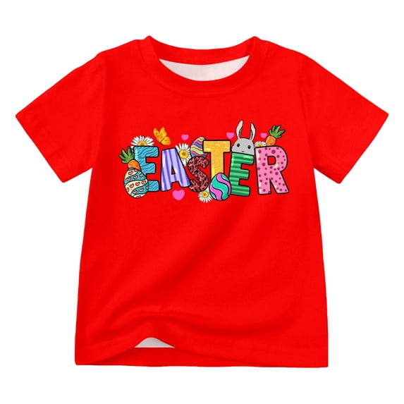 Byoo Big Girl Tee Top Easter Letter Printed Short Sleeve Crew Neck Popular Tshirt Summer Soft Tough T Shirt,Red