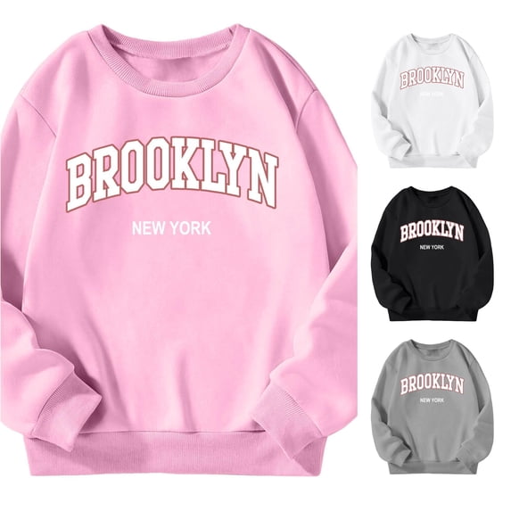 Byoo Big Girl's Brooklyn City Sweatshirt Crewneck Long Sleeve Sweatshirts Casual Daily Pullover Tops,Pink