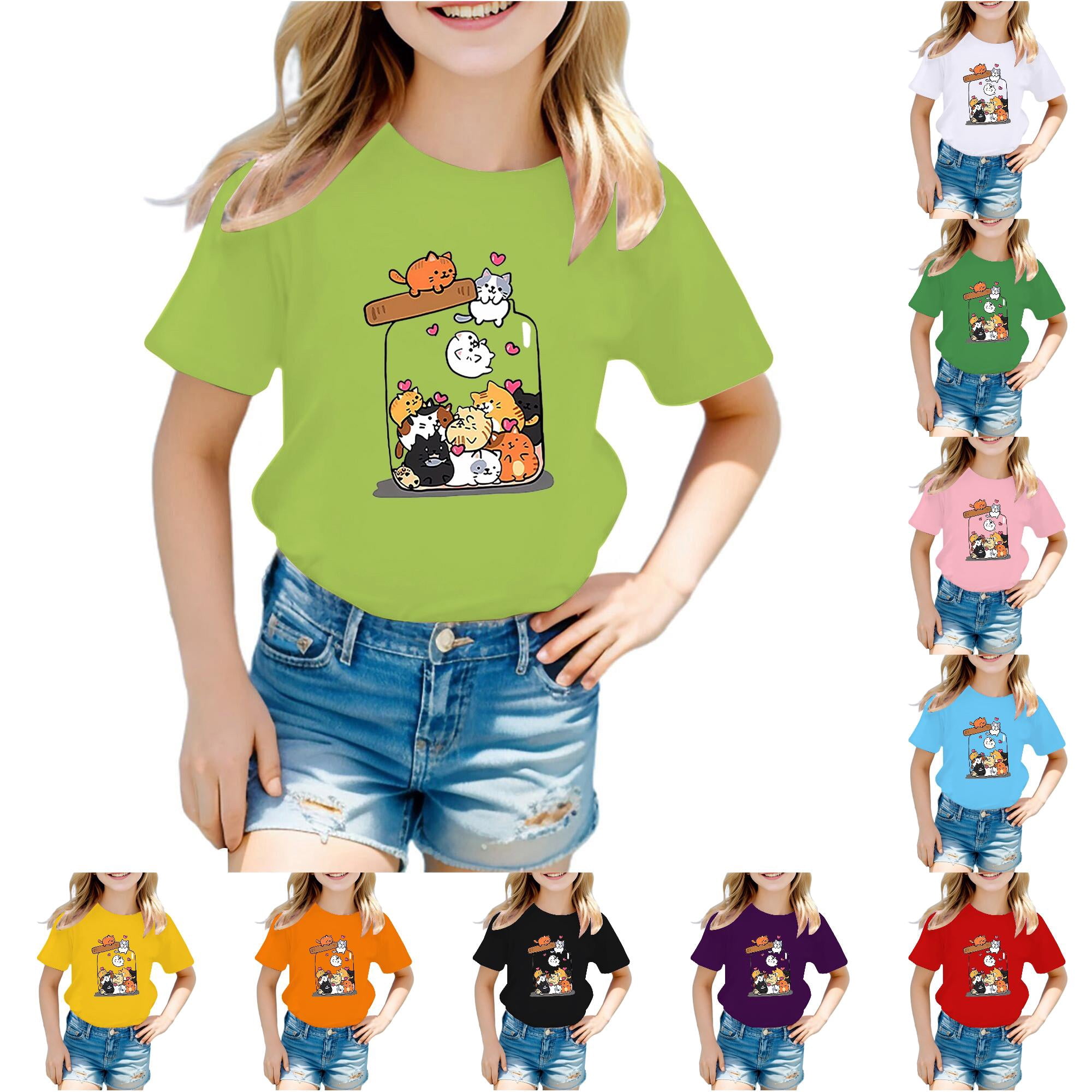 Byoo Big Girl's Cute T‑Shirt Jar Cat Cartoon Graphic Short‑Sleeve Tees ...