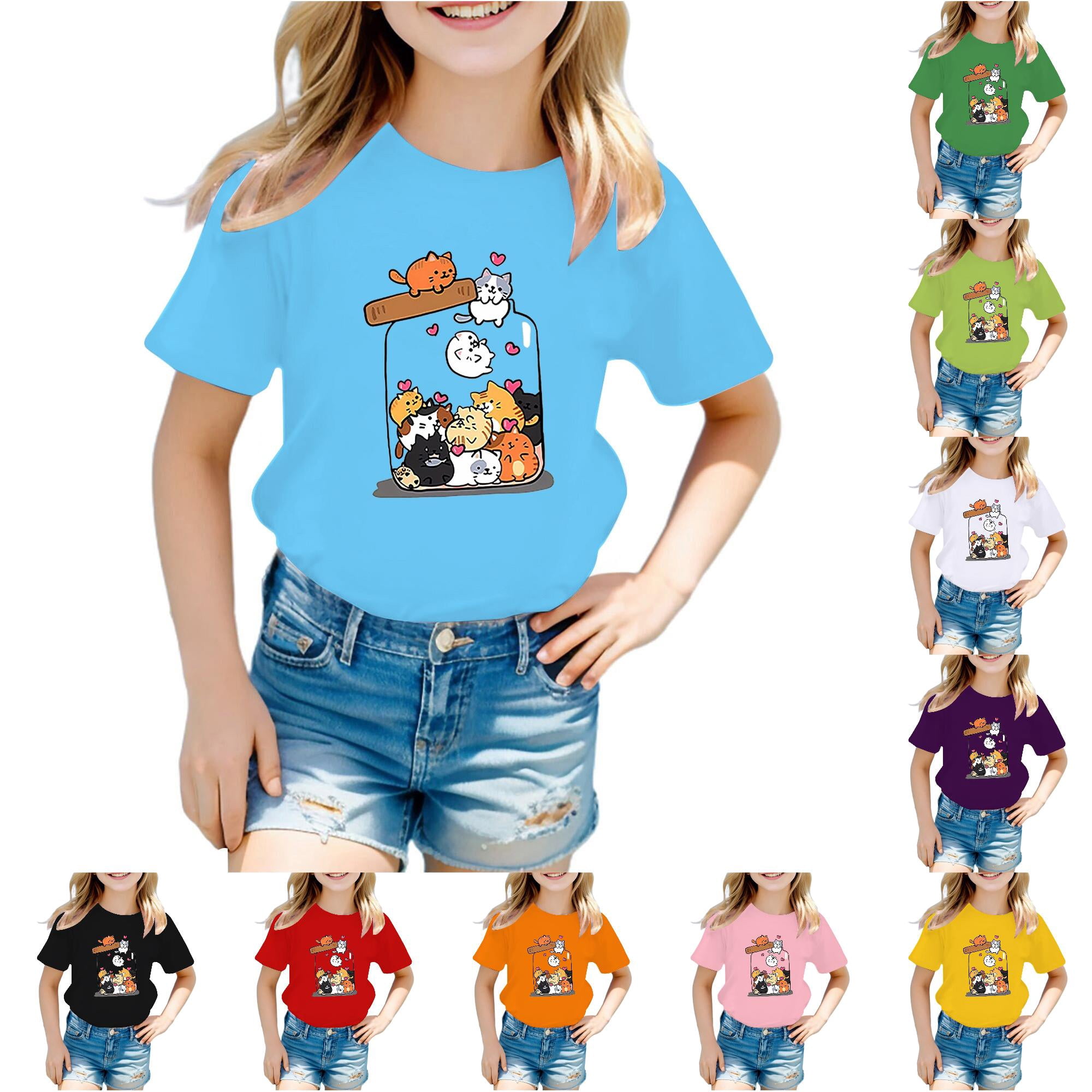 Byoo Big Girl's Cute T‑Shirt Jar Cat Cartoon Graphic Short‑Sleeve Tees ...