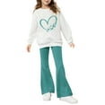thumbnail image 1 of Byoo Big Girl's Fall Outfits Heart Print Crew Neck Sweatshirt Flare Pants Casual Sweatsuit, 1 of 6