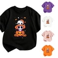thumbnail image 1 of Byoo Big Girl's Halloween Stacked‑Skull Pumpkin‑Bat T‑Shirt Short‑Sleeve Graphic Fall Kid Tees Tops, 1 of 4