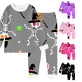 thumbnail image 1 of Byoo Big Girl's Halloween Themed Sleepwear Set Round Neck Skeleton Witch Hat Print Nightwear Set Indoor Homewear Set,Grey, 1 of 4