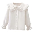 thumbnail image 1 of Byoo Big Girl's Lace Trim Blouse Solid Long Sleeve Peter Pan Collar Ruffled Button Down Shirt Soft Comfy Cute T Shirt, 1 of 3