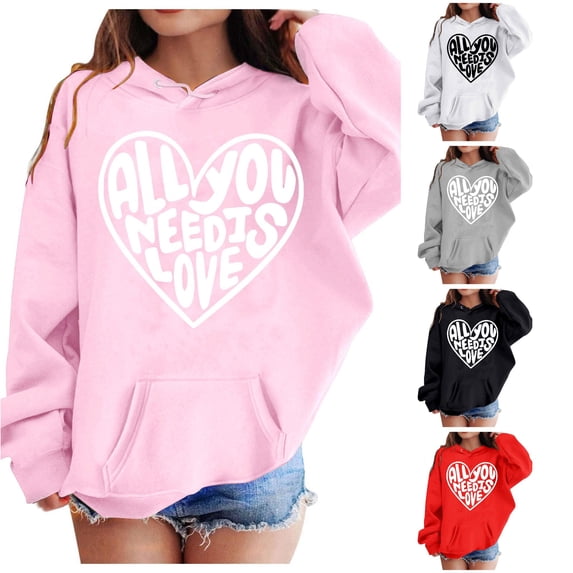 Byoo Big Girl's Letter Hoodie Long Sleeve Heart Shape Text Graphic Pullover Daily Casual Hooded Sweatshirt,Pink