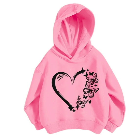 Byoo Big Girl's Lightweight Hoodie Stylish Heart Print Pullover Hooded Sweatshirt