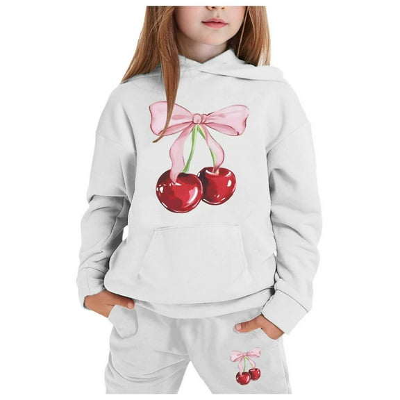 Byoo Big Girl's Outfits Cherry Print Long Sleeve Hoodie Sweatpants Kids Sweatsuit
