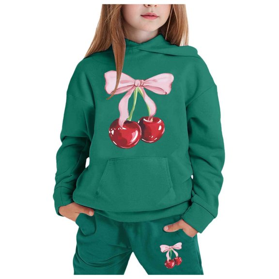 Byoo Big Girl's Outfits Cherry Print Long Sleeve Hoodie Sweatpants Kids Sweatsuit