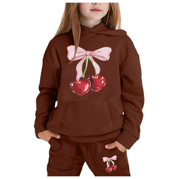 Byoo Big Girl's Outfits Cherry Print Long Sleeve Hoodie Sweatpants Kids Sweatsuit