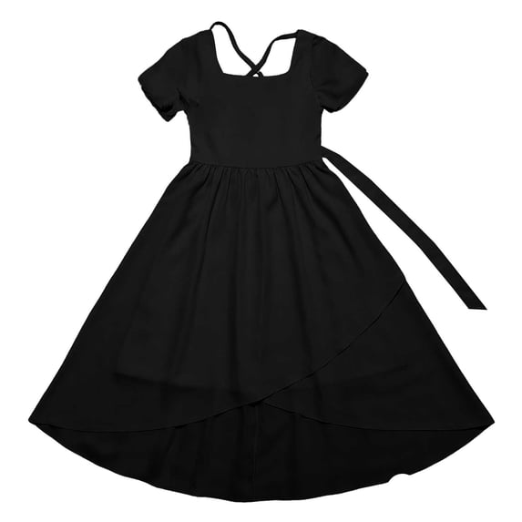 Byoo Big Girl's Solid Color Maxi Dress Square Neck Ruffle Sleeve High Low Hem Split Formal Dress Elegant Party Dress